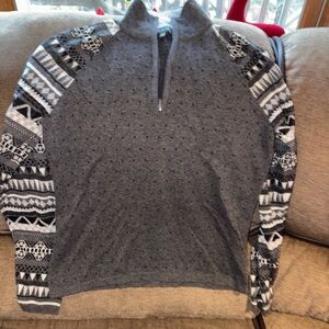 TITLE NINE Womens Med  Gray Merino Wool Nordic Fair Isle 1/4 Zip Sweater